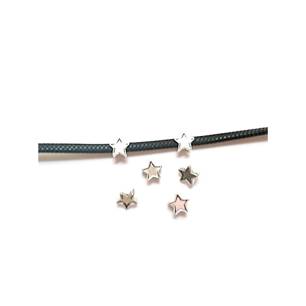 10 Perles Passants Etoile Argent Vieilli (Cordon Compatible: 6mm x 2mm) 10mm x 10mm, - Photo n°1