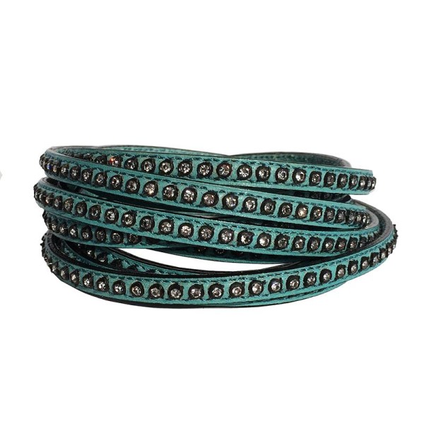 Cuir 6 mm turquoise avec strass x 37cm - Photo n°1