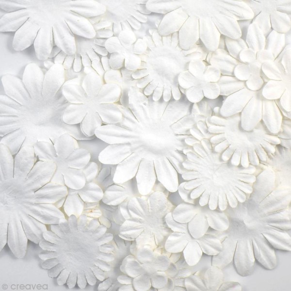 Assortiment de fleurs en papier - Blanc - 75 pièces - Photo n°2