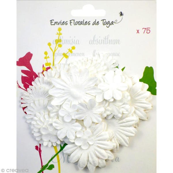Assortiment de fleurs en papier - Blanc - 75 pièces - Photo n°1