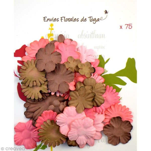 Assortiment de fleurs en papier - Rose et marron - 75 pièces - Photo n°1