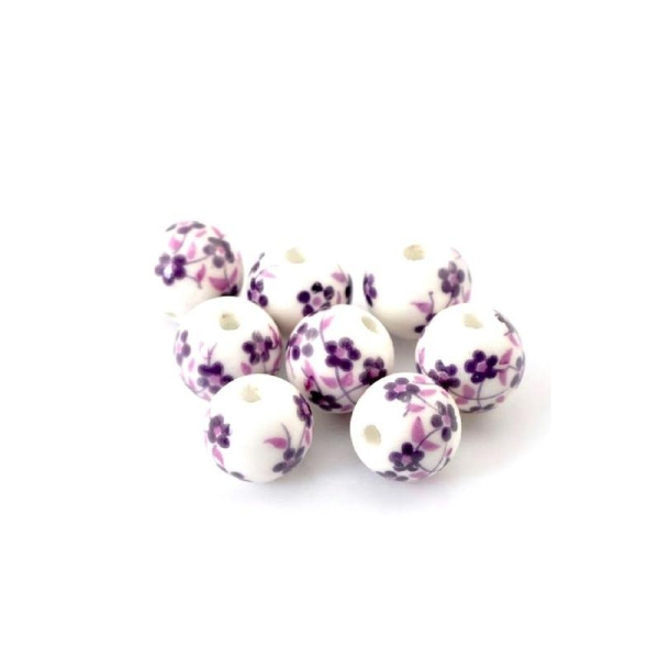 10pcs 12 mm fleurs motif céramique porcelaine Loose Spacer colorisée Perles 