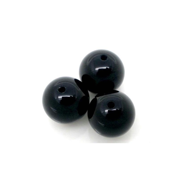 20 Perles Agate en verre Noir Boule Lisse 10 mm - Photo n°1