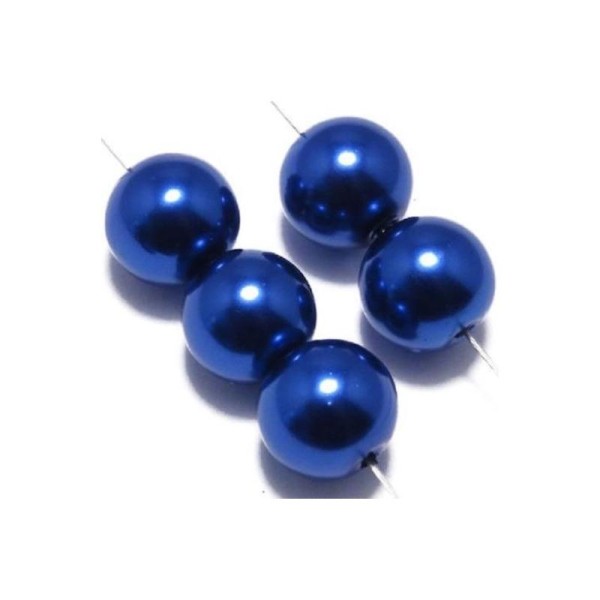10 Perles nacrées en verre couleur bleu glamour 10 mm - Photo n°1