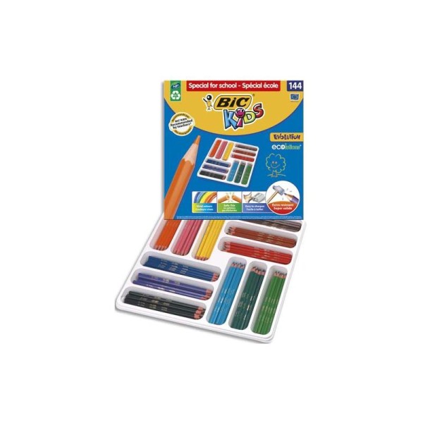 Crayon de couleur Bic Evolution corps hexagonal 12 couleurs assorties classpack de 144 - Photo n°1