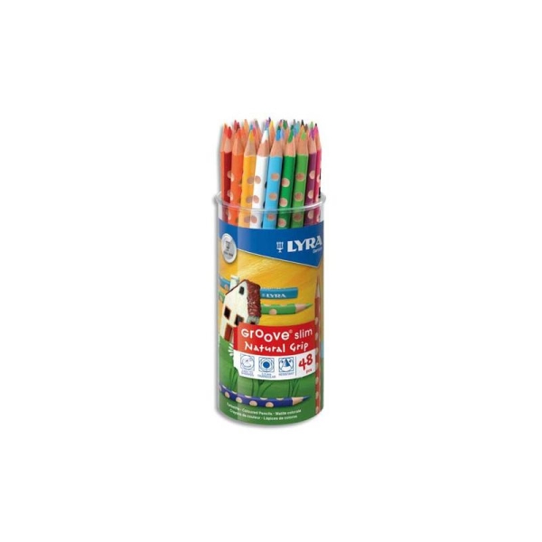 Crayon de couleur Lyra Groove Slim ergonomique triangulaire couleurs assorties pot de 48 - Photo n°1