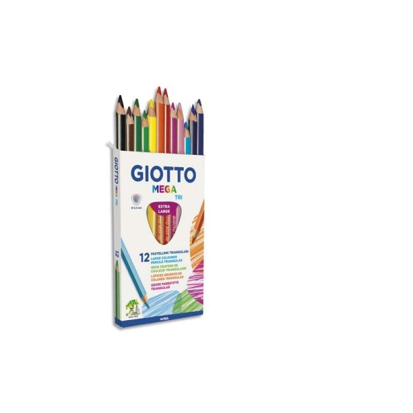 Crayon de couleur Giotto Méga triangulaire mine 5,5mm, couleurs assorties étui de 12 - Photo n°1