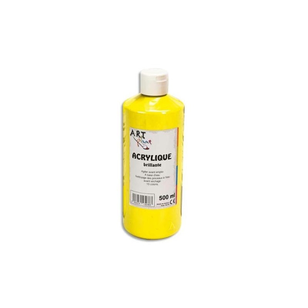 Gouache acrylique Art Plus brillante couleur jaune primaire flacon 500 ml - Photo n°1