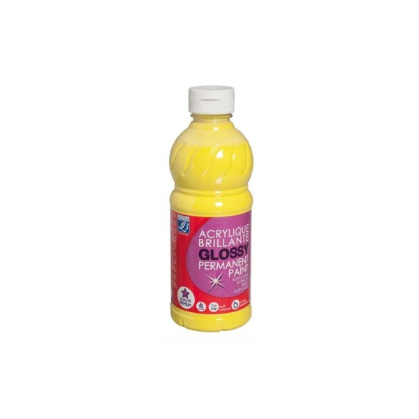 Gouache acrylique Glossy Color & Co flacon de 500ml couleur jaune primaire - Photo n°1