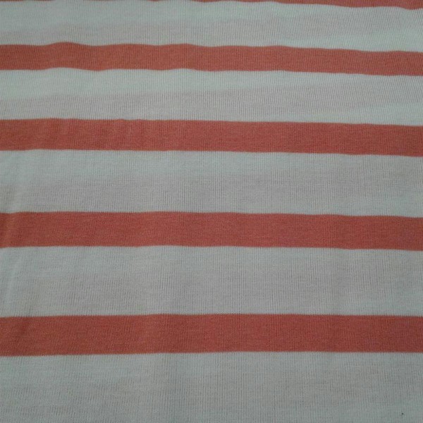 Tissu jersey rayé corail et blanc - Photo n°1