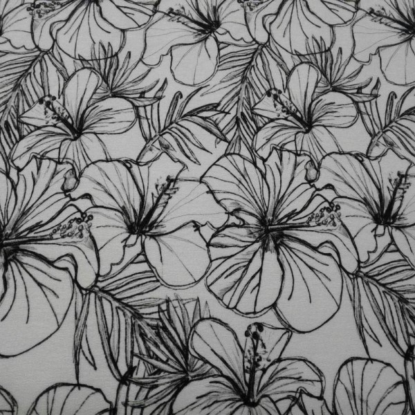 Tissu jersey fleur noire - Photo n°1