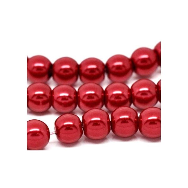 10 Perles nacrées en verre couleur rouge glamour 10 mm - Photo n°1