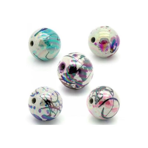 100 Perles magnifique ronde tachetée acrylique mixte - Photo n°1
