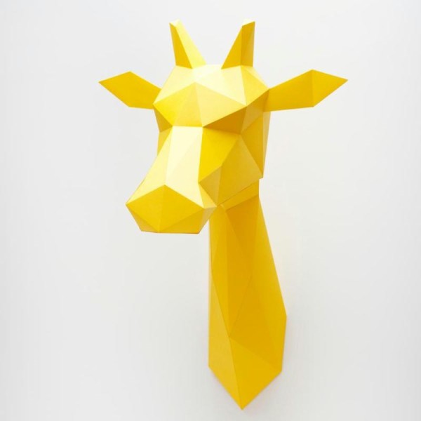 Kit de pliage Papercraft Trophée Origami Girafe Jaune à fabriquer 65 x 38 cm - Photo n°1