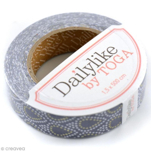 Masking tape tissu - Gris et blanc - Gouttelettes - Daily Like x 5 m - Photo n°1