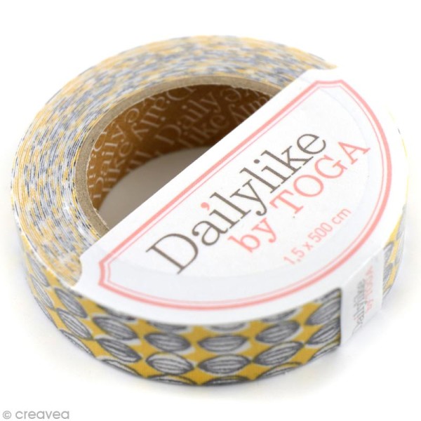Masking tape tissu - Jaune et blanc - Grains de café - Daily Like x 5 m - Photo n°1