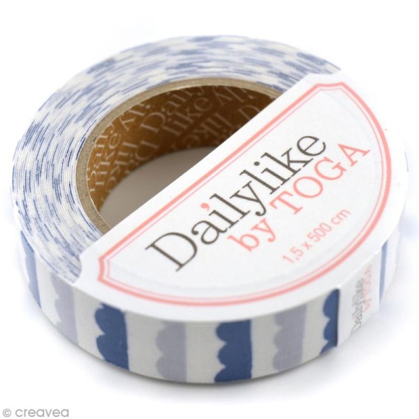 Masking tape tissu - Blanc et bleu - Vagues - Daily Like x 5 m - Photo n°1