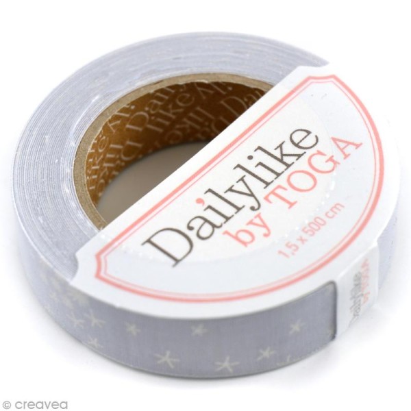 Masking tape tissu - Gris et blanc - Fleurs - Daily Like x 5 m - Photo n°1