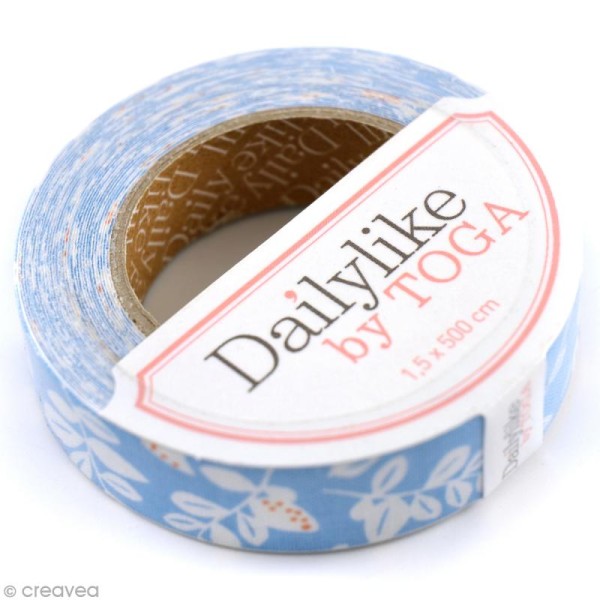Masking tape tissu - Bleu et blanc - Feuillages - Daily Like x 5 m - Photo n°1