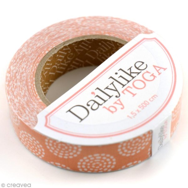 Masking tape tissu - Orange et blanc - Ronds - Daily Like x 5 m - Photo n°1
