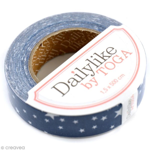 Masking tape tissu - Bleu et blanc - Etoiles - Daily Like x 5 m - Photo n°1