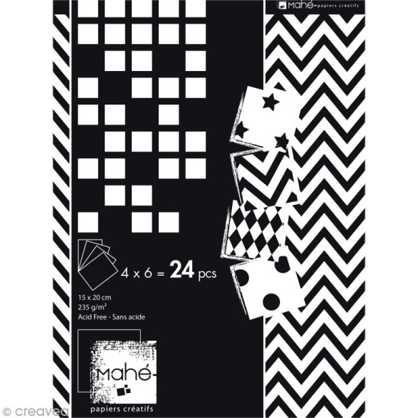 Bloc de papier scrap noir et blanc - 15 x 20 cm - 24 feuilles - Photo n°1