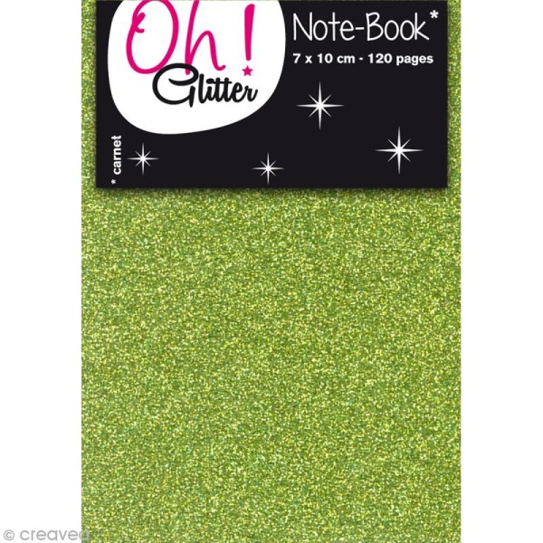 Carnet de notes 10 x 7 cm - Vert glitter - 120 pages - Photo n°1
