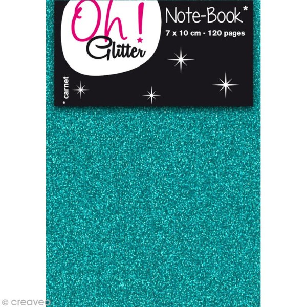 Carnet de notes 10 x 7 cm - Bleu turquoise glitter - 120 pages - Photo n°1