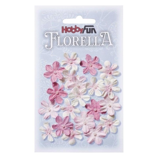 Fleurs en papier 2 cm blanc et rose paquet de 20 - Photo n°1