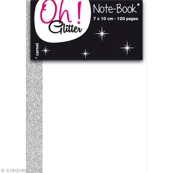 Carnet de notes 10 x 7 cm - Blanc avec tranche grise glitter - 120 pages - Photo n°1