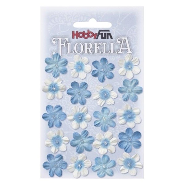 Fleurs en papier 2 cm bleu et blanc paquet de 20 - Photo n°1