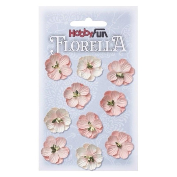 Fleurs en papier 2.5 cm blanc et rose paquet de 10 - Photo n°1