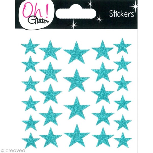Stickers Oh ! Glitter - Etoiles paillettées - Bleu x 26 - Photo n°1