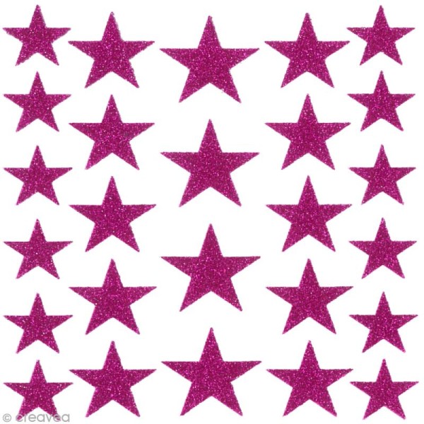 Stickers Oh ! Glitter - Etoiles paillettées - Rose Fuchsia x 26 - Photo n°2