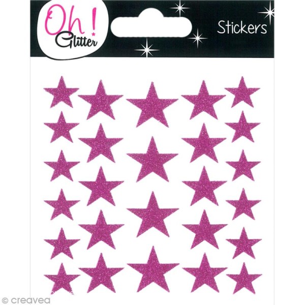 Stickers Oh ! Glitter - Etoiles paillettées - Rose Fuchsia x 26 - Photo n°1