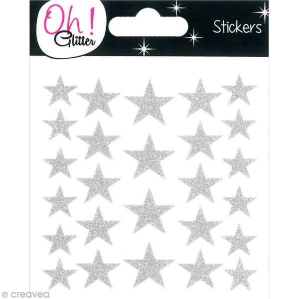 Stickers Oh ! Glitter - Etoiles paillettées - Gris argent x 26 - Photo n°1