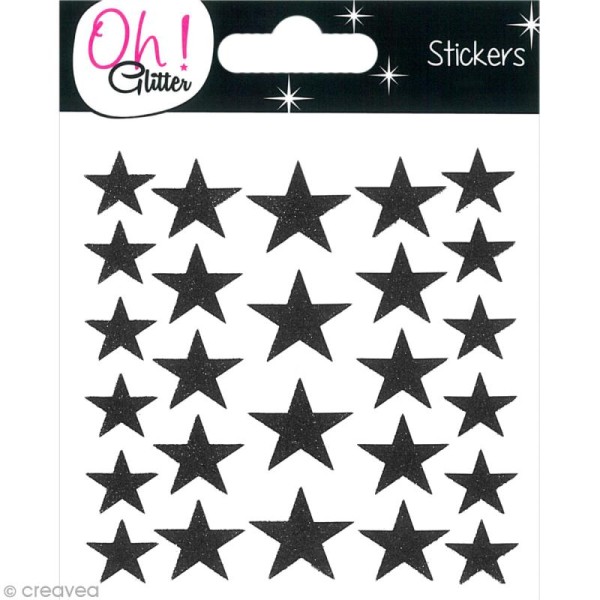 Stickers Oh ! Glitter - Etoiles paillettées - Noir x 26 - Photo n°1
