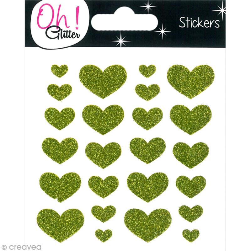 Stickers Oh ! Glitter - Coeurs paillettés - Vert x 24 - Stickers pailletés  - Creavea