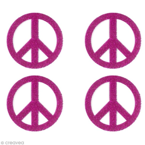 Stickers Oh ! Glitter - Signe de la paix pailletté - Rose fuchsia x 4 - Photo n°2