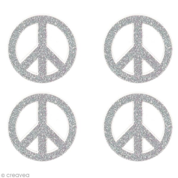 Stickers Oh ! Glitter - Signe de la paix pailletté - Gris argent x 4 - Photo n°2