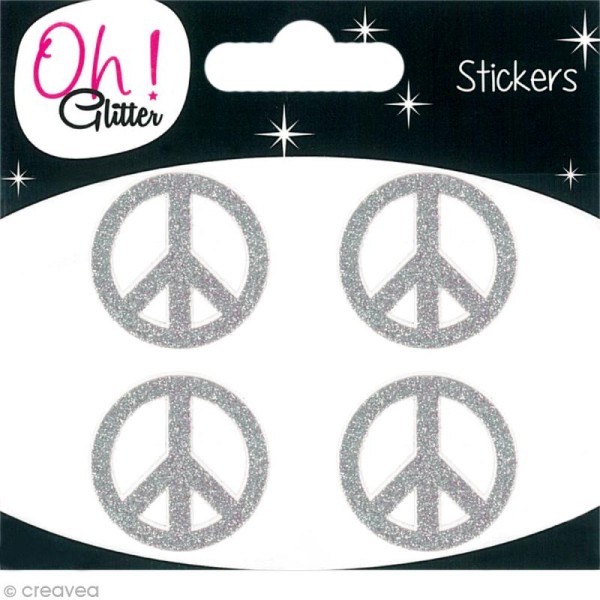 Stickers Oh ! Glitter - Signe de la paix pailletté - Gris argent x 4 - Photo n°1