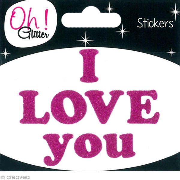Stickers Oh ! Glitter - Texte I love you pailletté - Rose fuchsia - Photo n°1