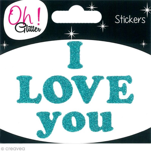 Stickers Oh ! Glitter - Texte I love you pailletté - Bleu - Photo n°1