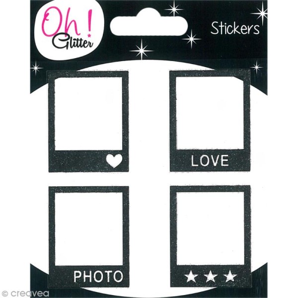 Stickers Oh ! Glitter - Polaroïd pailletté - Noir x 4 - Photo n°1