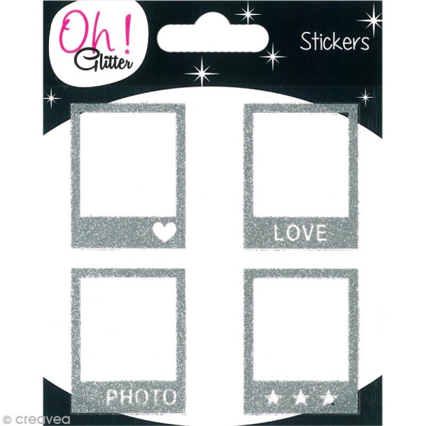 Stickers Oh ! Glitter - Polaroïd pailletté - Argent x 4 - Photo n°1