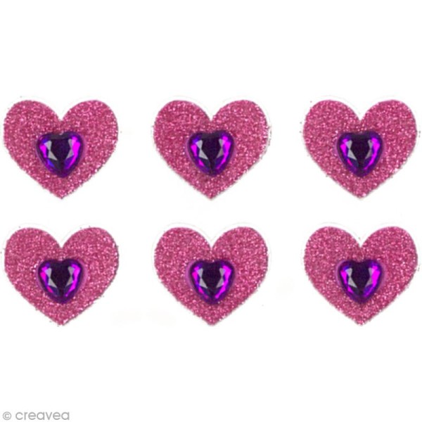 Stickers Oh ! Glitter - Coeurs Rose à paillettes 1,5 cm - 6 pcs - Photo n°2