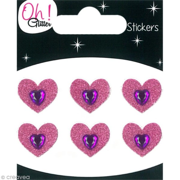 Stickers Oh ! Glitter - Coeurs Rose à paillettes 1,5 cm - 6 pcs - Photo n°1