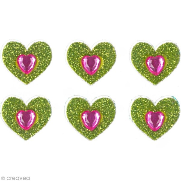 Stickers Oh ! Glitter - Coeurs Vert à paillettes 1,5 cm - 6 pcs - Photo n°2