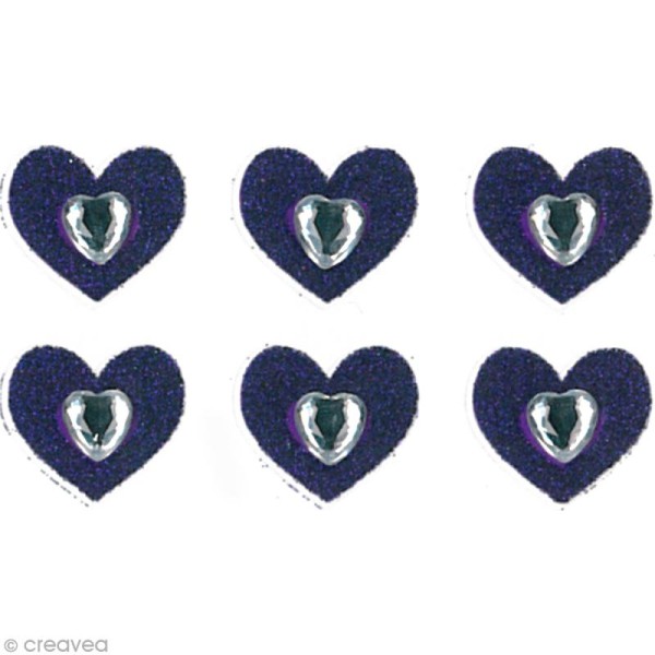 Stickers Oh ! Glitter - Coeurs Violet à paillettes 1,5 cm - 6 pcs - Photo n°2