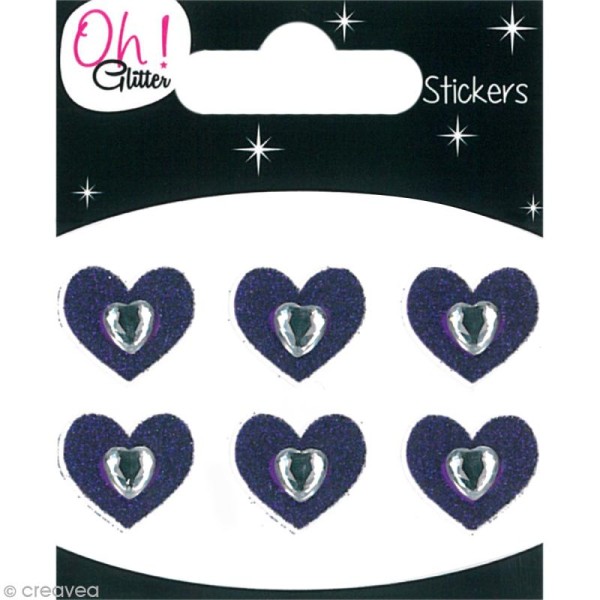 Stickers Oh ! Glitter - Coeurs Violet à paillettes 1,5 cm - 6 pcs - Photo n°1